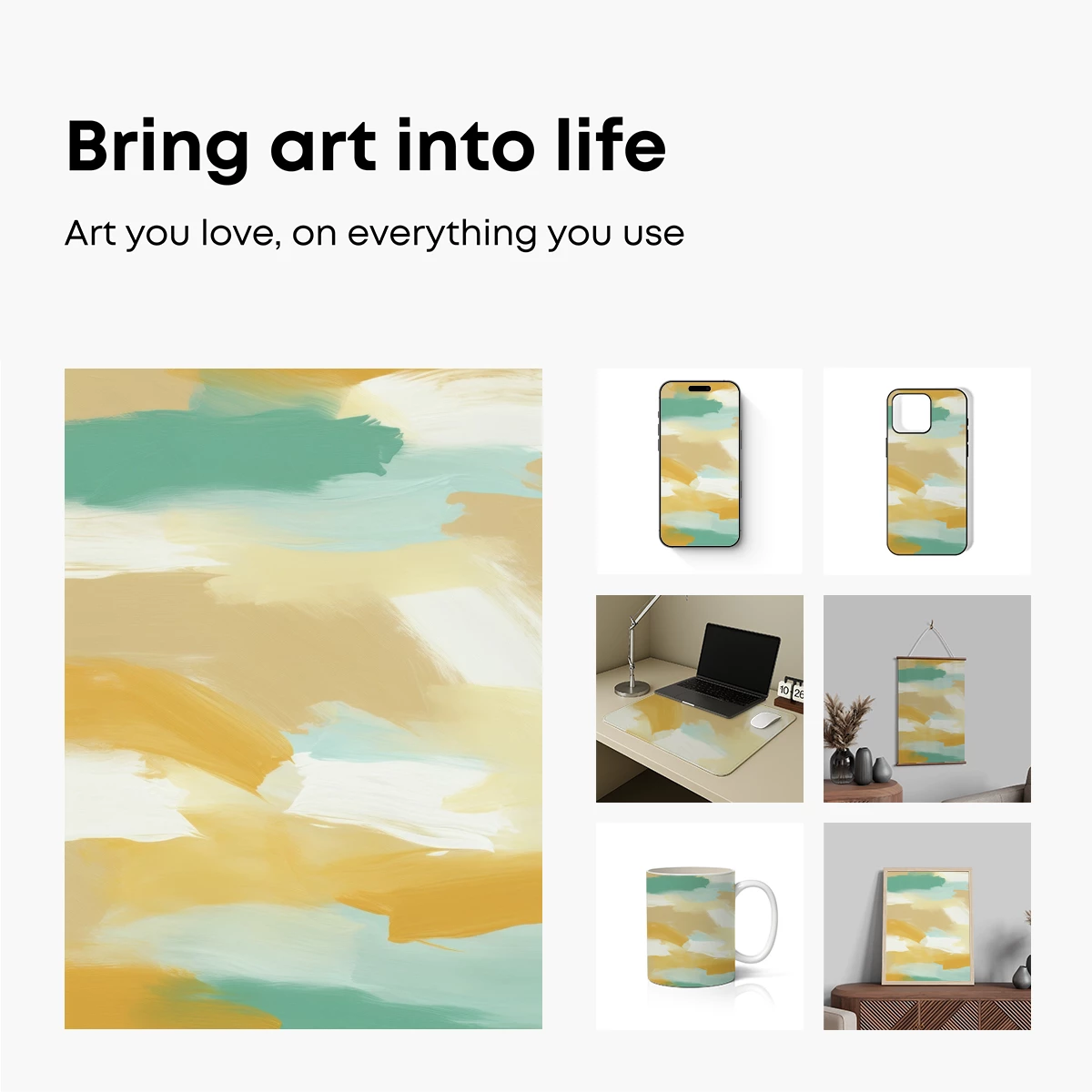 Abstract Brushstroke Symphony in Teal and Gold - Image 2