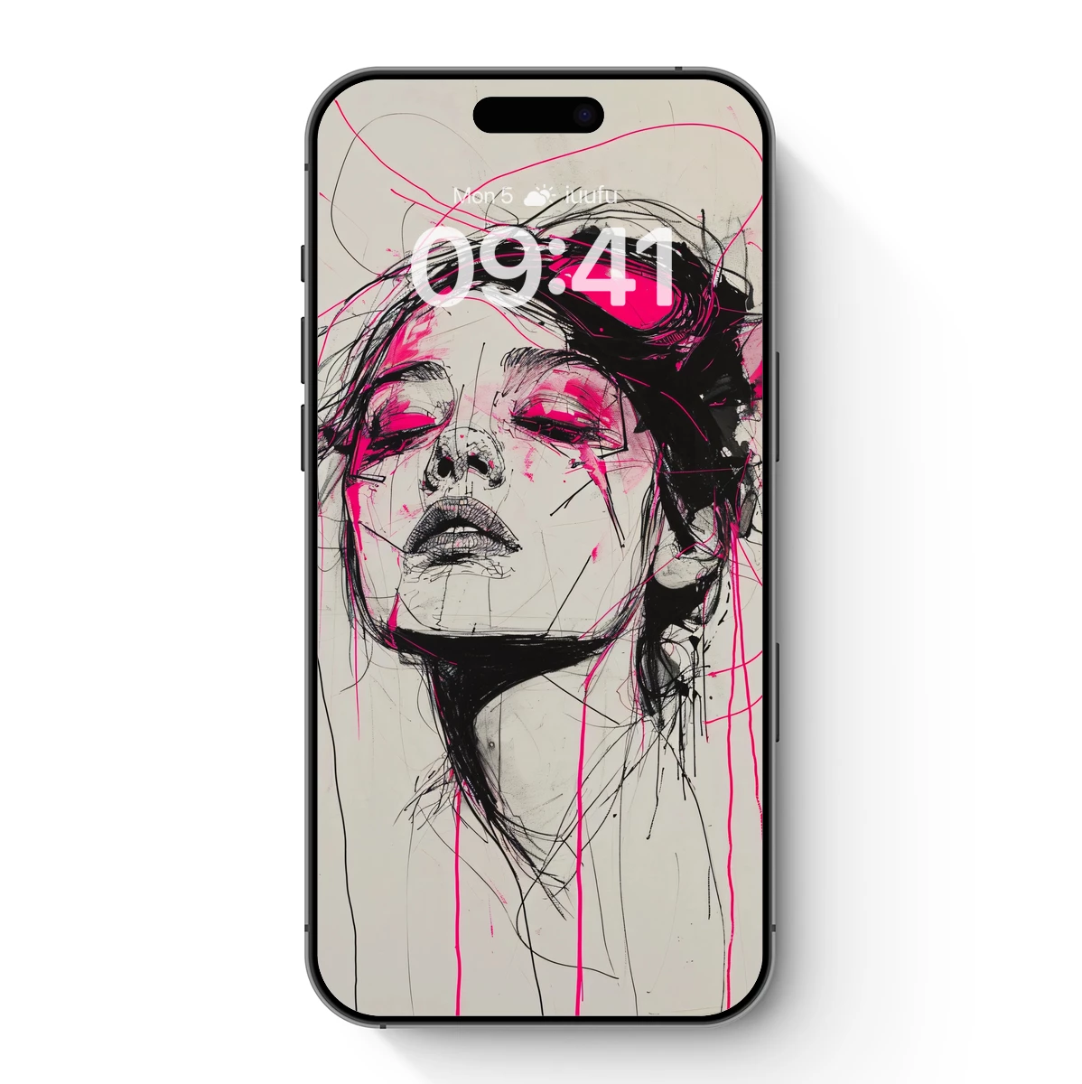 Neon Drip Portrait: Abstract Expressionism in Black and Pink