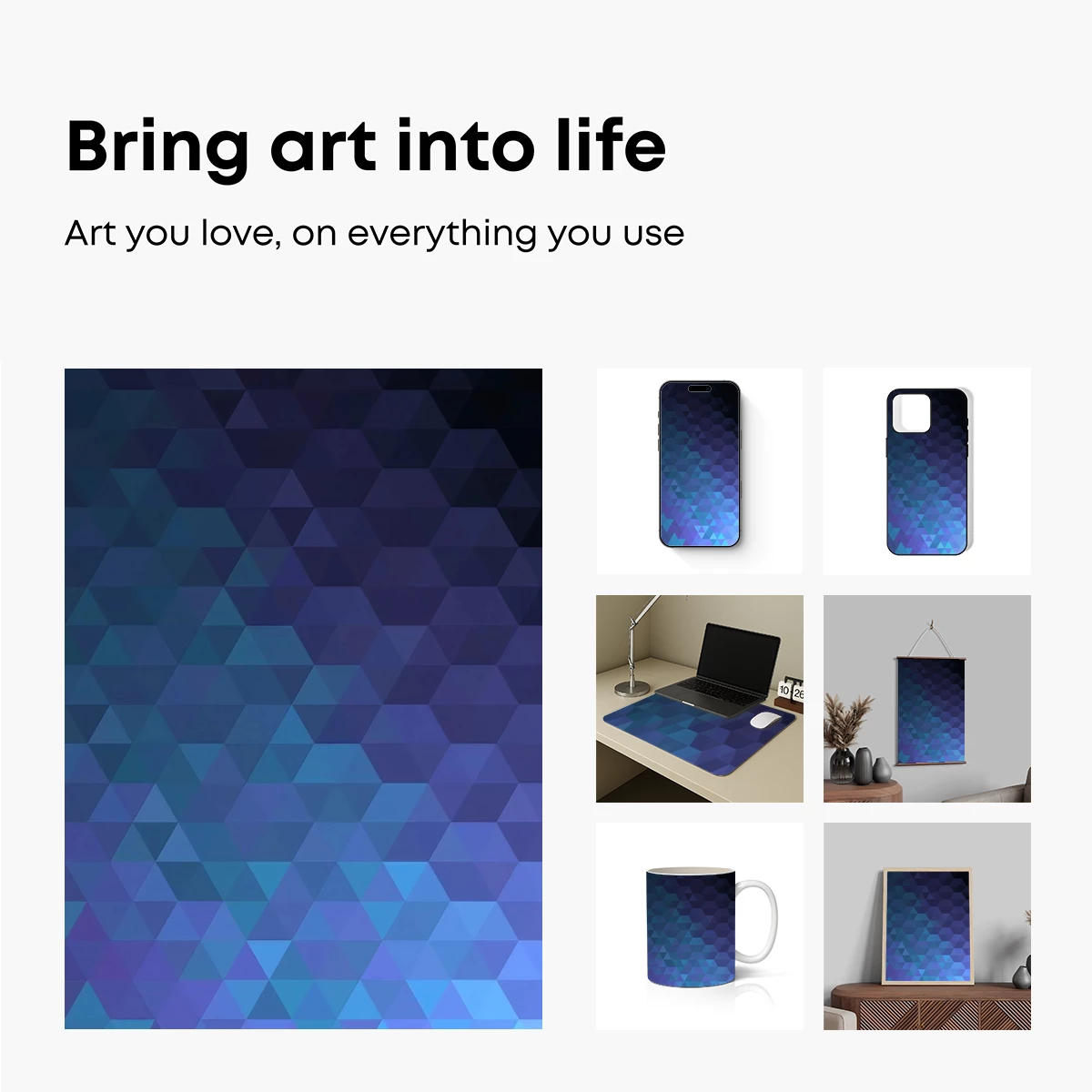 Geometric Twilight: Blue Hexagon Symphony - Image 2