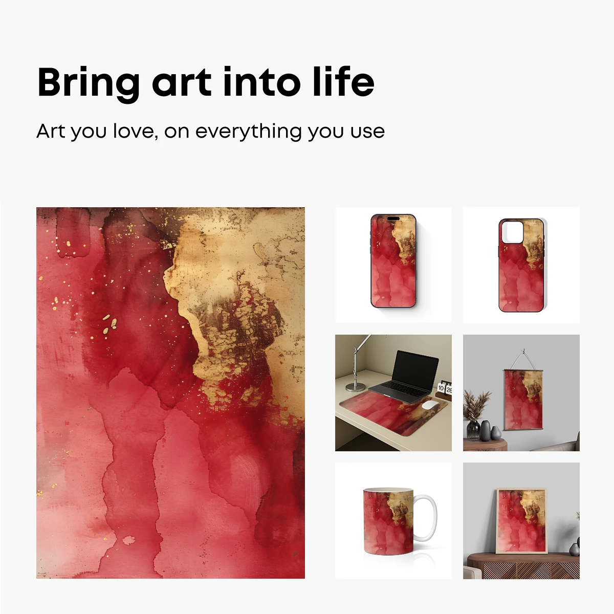 Crimson Canvas: Abstract Fusion of Gold and Red - Image 2