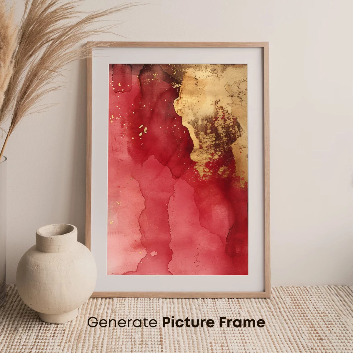 Crimson Canvas: Abstract Fusion of Gold and Red - Image 7