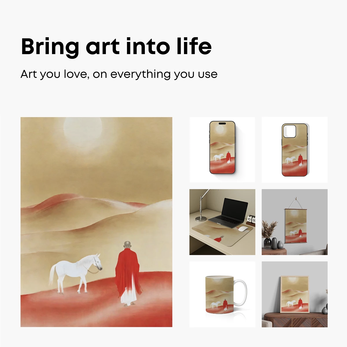 Desert Pilgrim: Monk and White Horse Under the Moon - Image 2