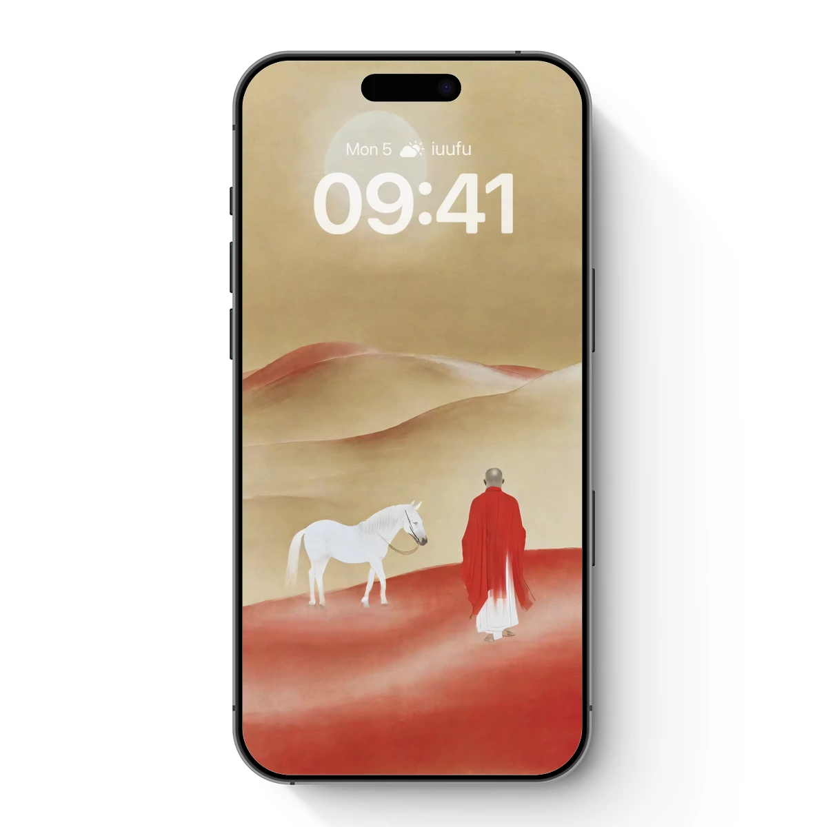 Desert Pilgrim: Monk and White Horse Under the Moon