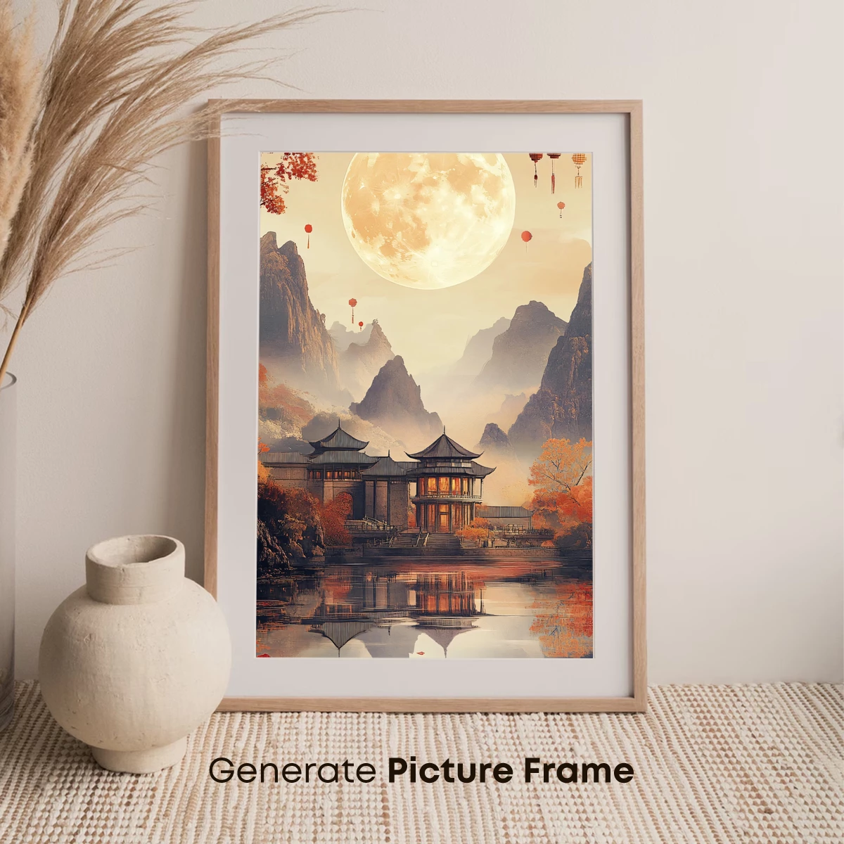 Autumn Moonlight Temple Reflection - Image 7