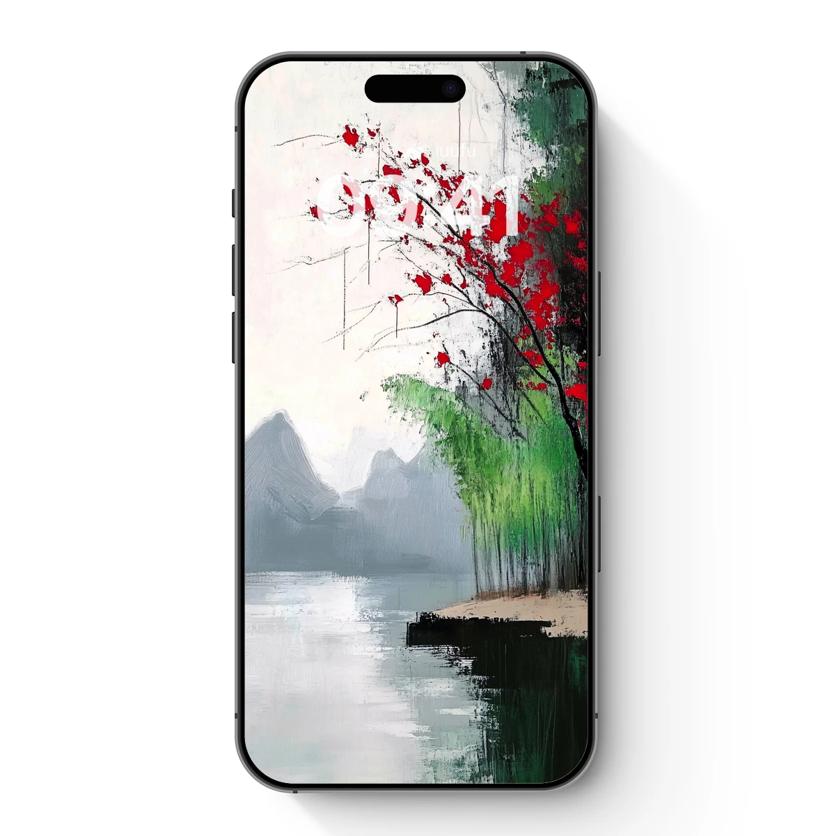 Autumn Reflections: Red Leaves and Misty Mountains