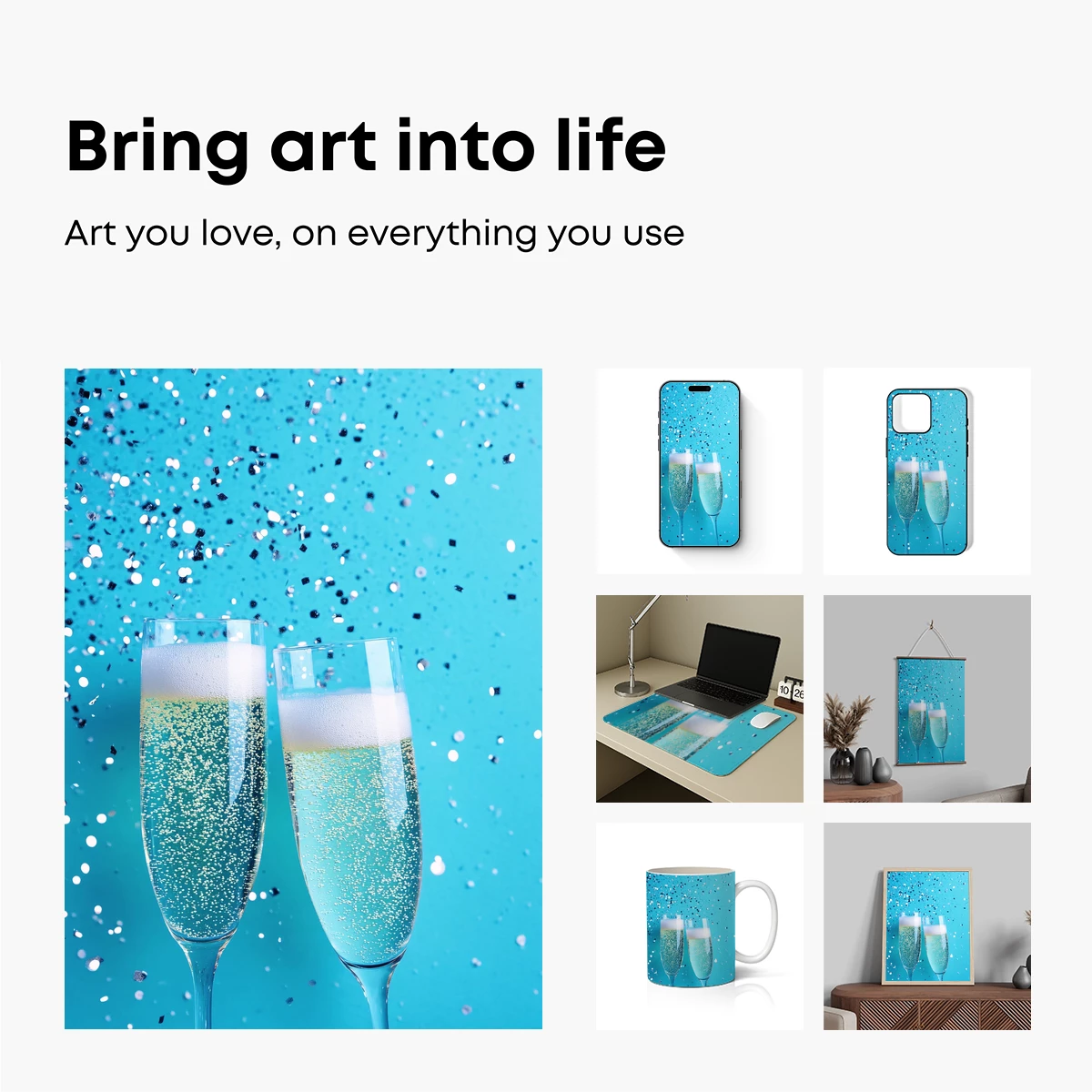 Blue Bubbly Elegance: Festive Flutes in Flight - Image 2