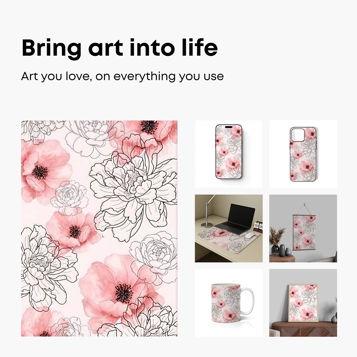 Elegant Peony Whisper: Ink and Blush Harmony - Image 2