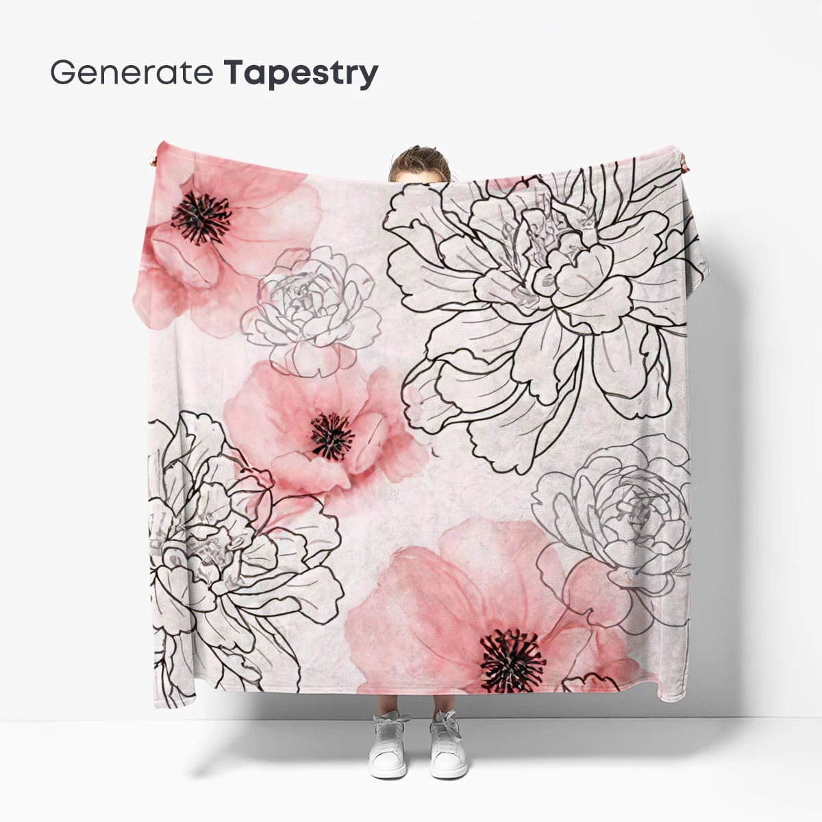 Elegant Peony Whisper: Ink and Blush Harmony - Image 5