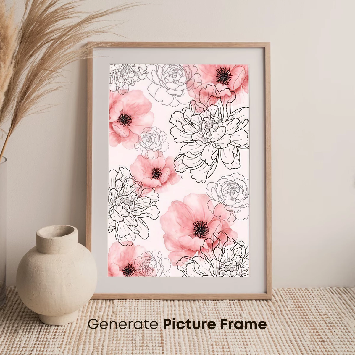 Elegant Peony Whisper: Ink and Blush Harmony - Image 7