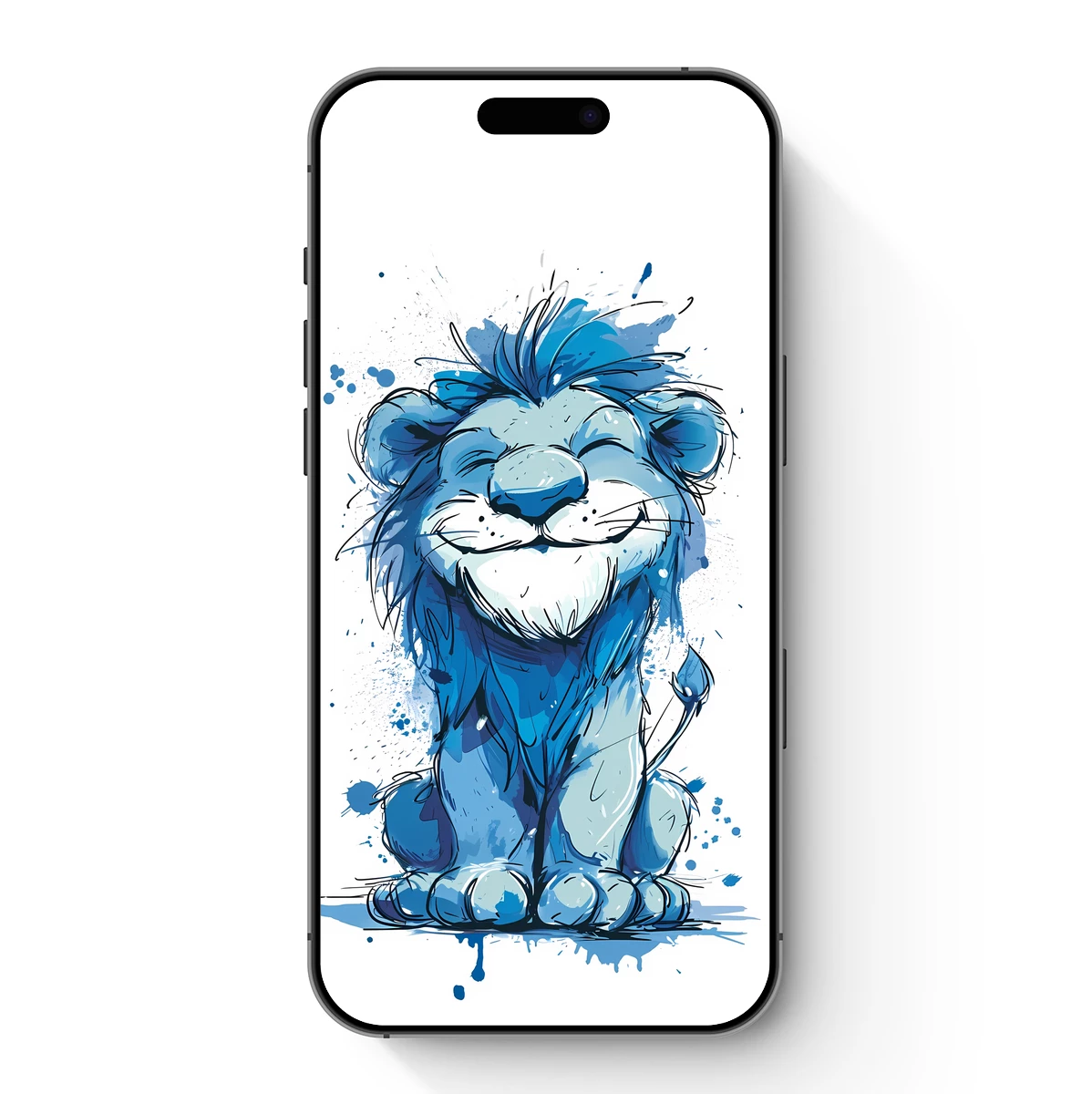 Blue Whiskered Lion: Whimsical Ink Splash Art