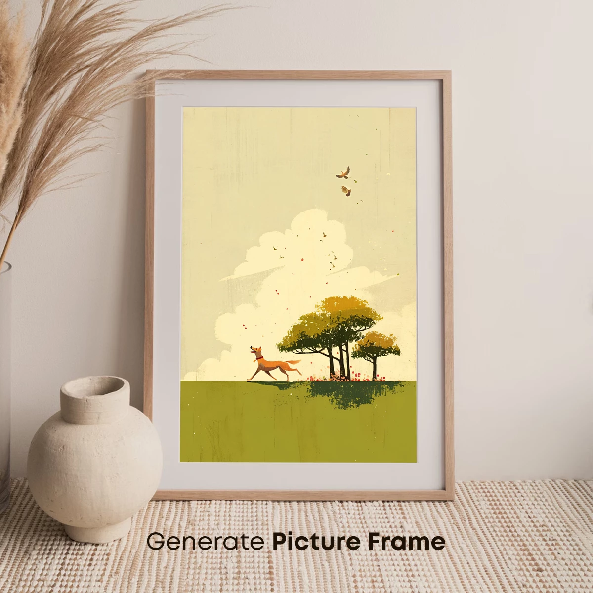 Autumnal Canine Chase: A Whimsical Forest Scene - Image 7