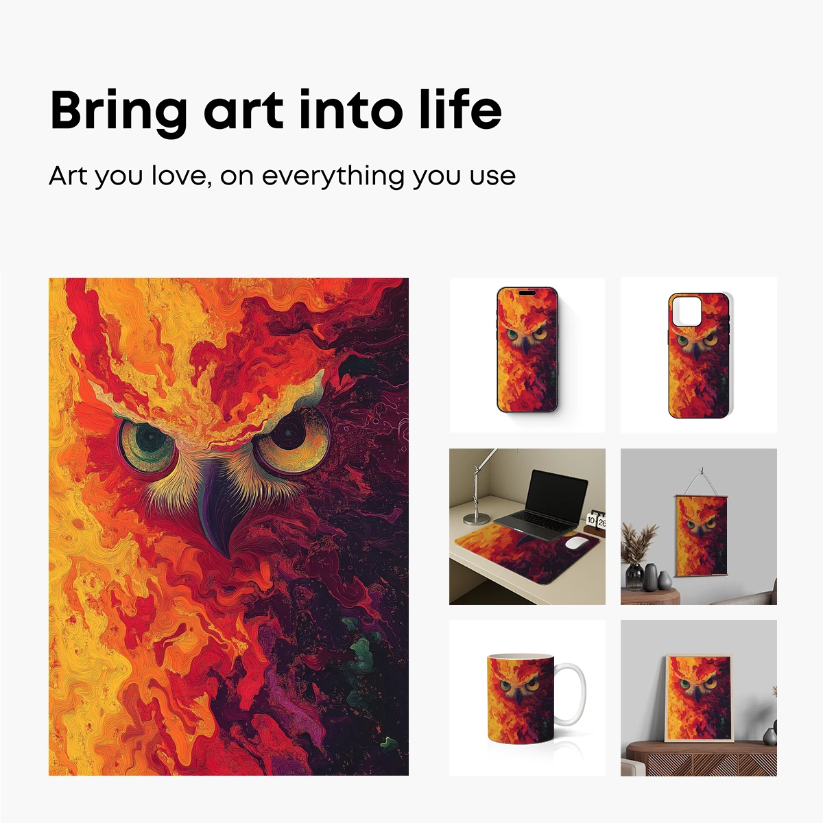 Flaming Owl: Abstract Fusion Art - Image 2