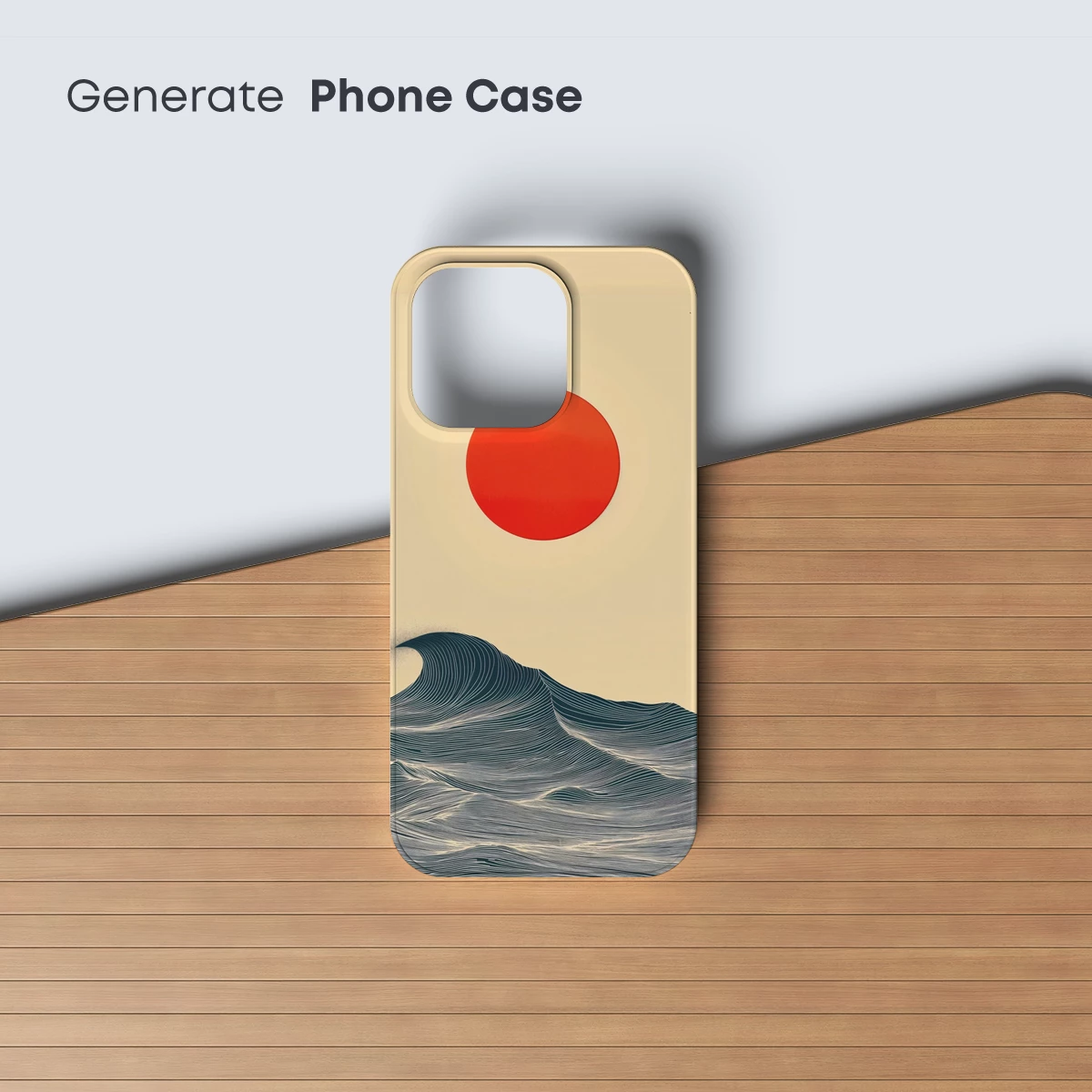 Crimson Sun Over Wavy Lines: Modern Hokusai Tribute - Image 3