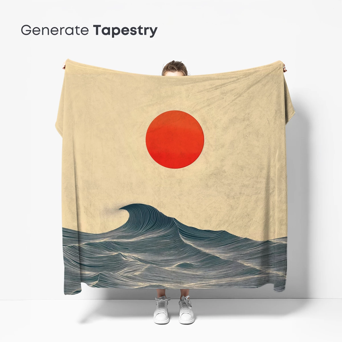 Crimson Sun Over Wavy Lines: Modern Hokusai Tribute - Image 5