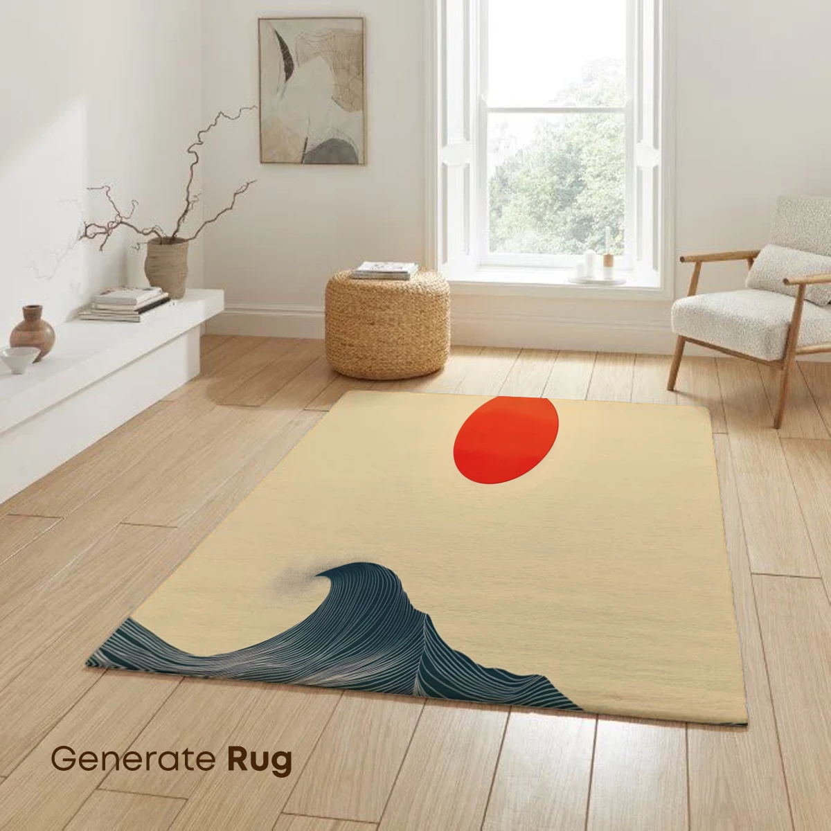 Crimson Sun Over Wavy Lines: Modern Hokusai Tribute - Image 6