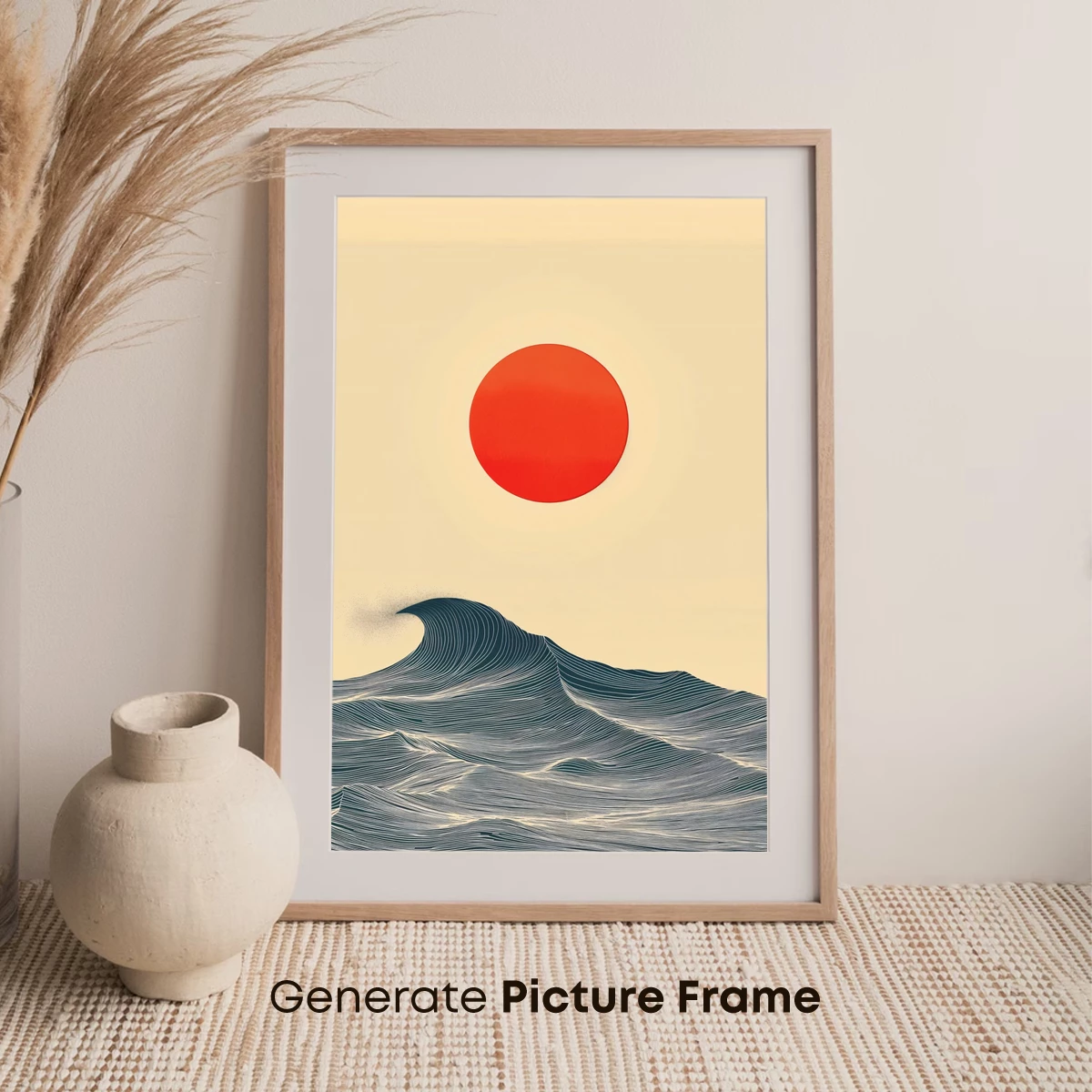 Crimson Sun Over Wavy Lines: Modern Hokusai Tribute - Image 7