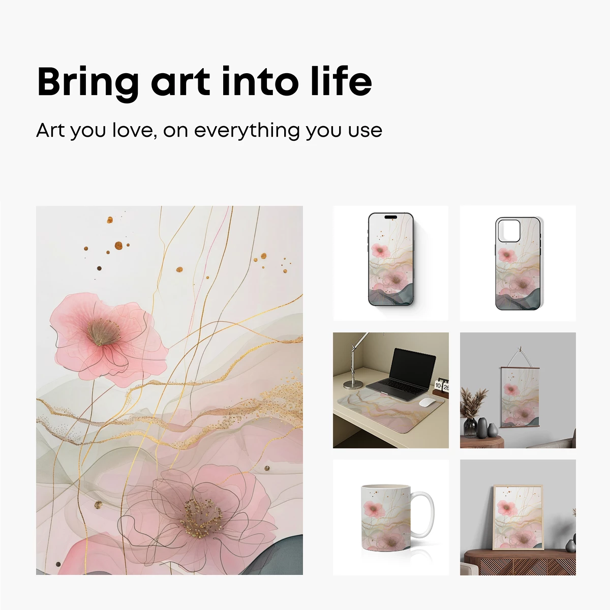 Ethereal Blossoms: Golden Threads and Soft Petals - Image 2