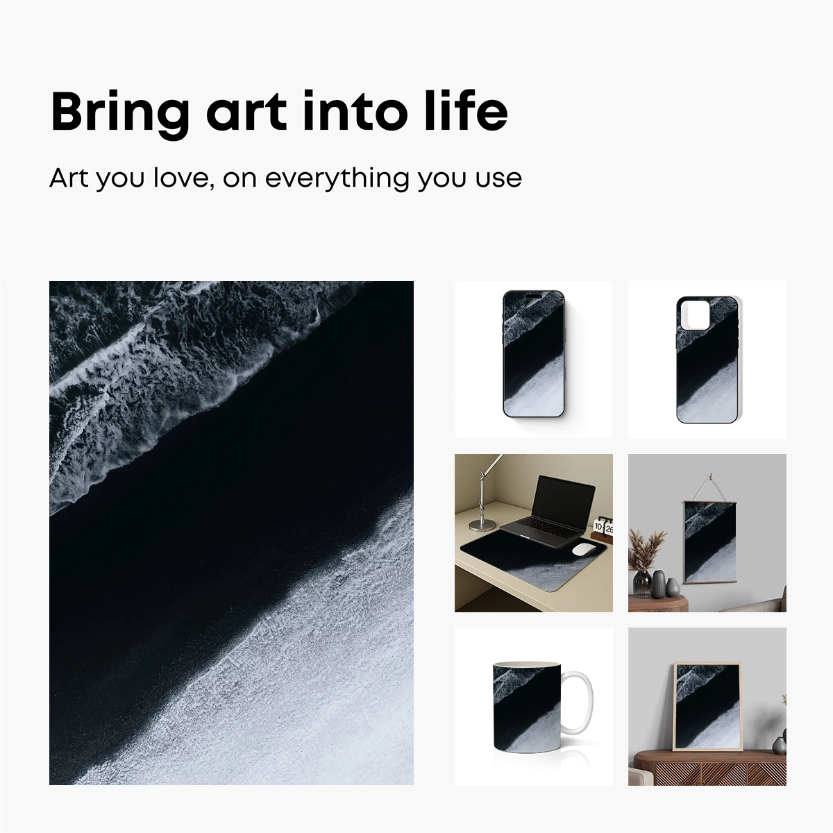 Eternal Black Sands: Monochrome Ocean Waves - Image 2