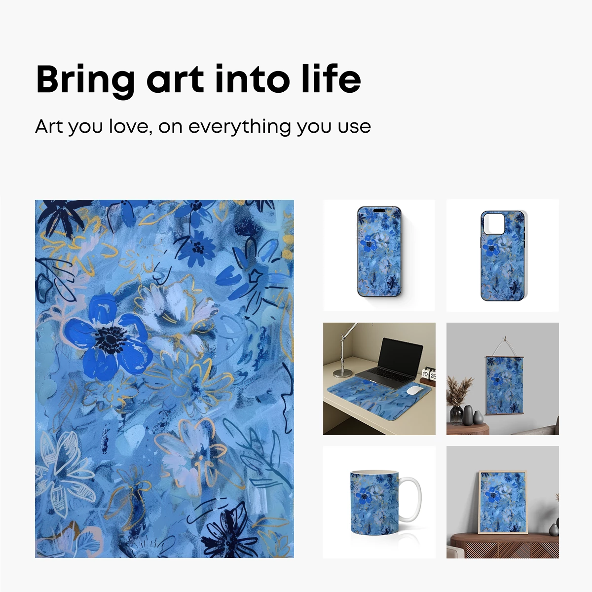 Blue Floral Symphony: Abstract Garden Bloom - Image 2