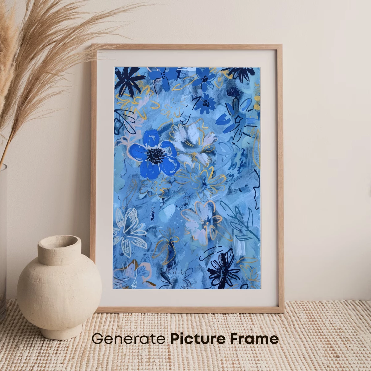 Blue Floral Symphony: Abstract Garden Bloom - Image 7