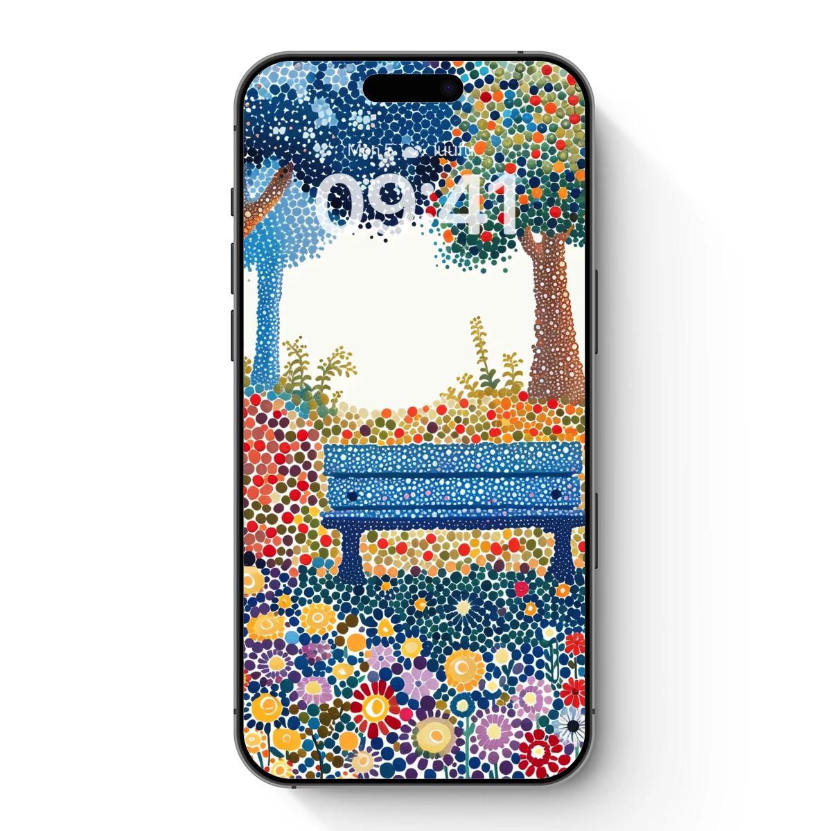 Dot Art Oasis: Serene Bench Under Canopy