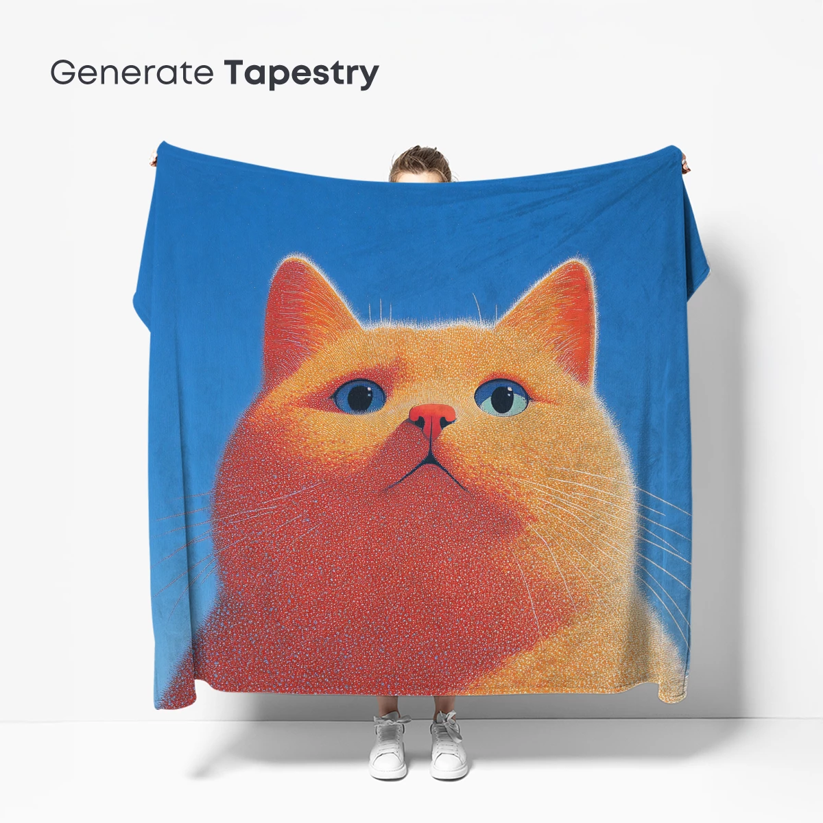 Dotwork Dream Cat: Vibrant Whiskers Against Azure Sky - Image 5