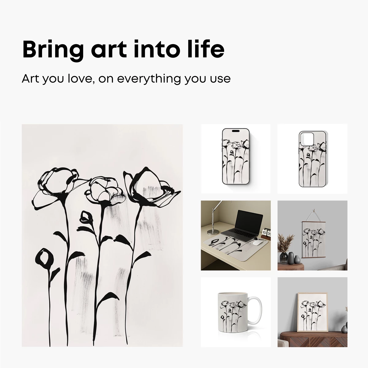 Monochrome Floral Elegance: Abstract Blooms - Image 2