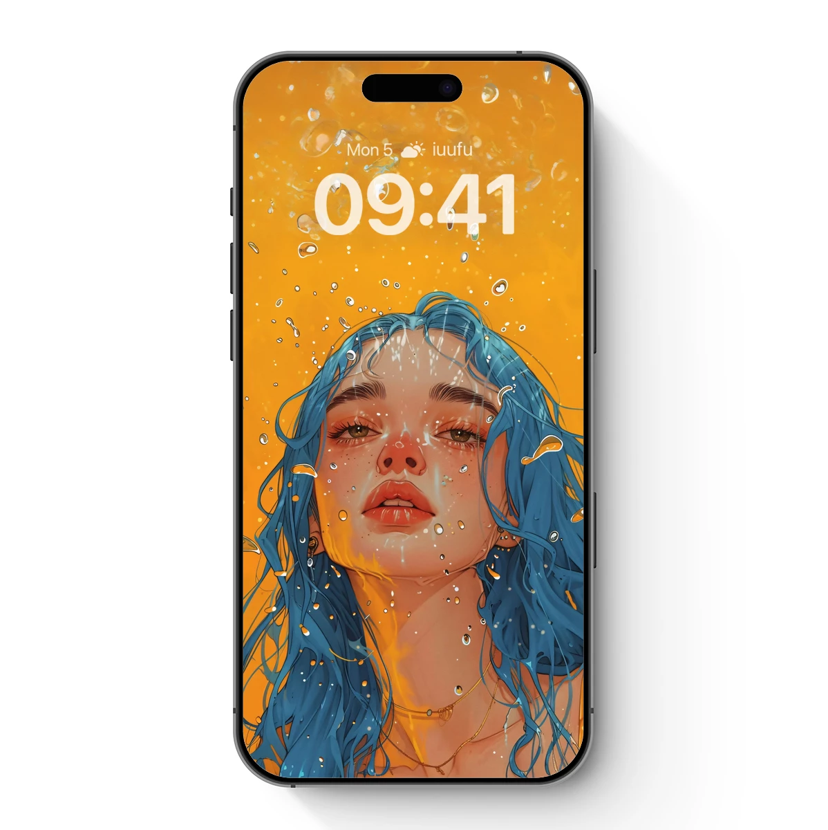 Aquatic Enchantment: Blue-Haired Muse in Golden Depths