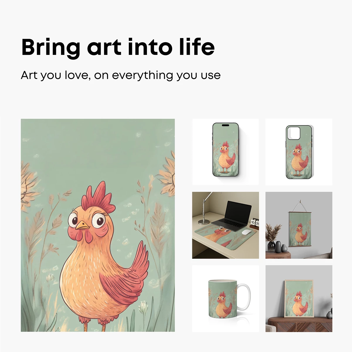 Charming Rooster in Whimsical Meadow - Image 2