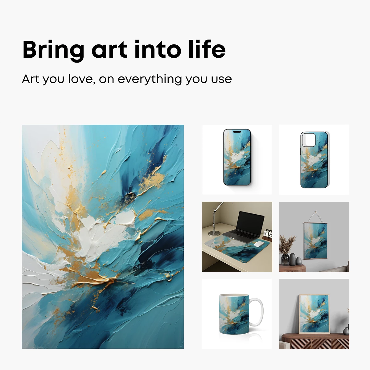 Abstract Ocean Symphony: Teal and Gold Fusion - Image 2