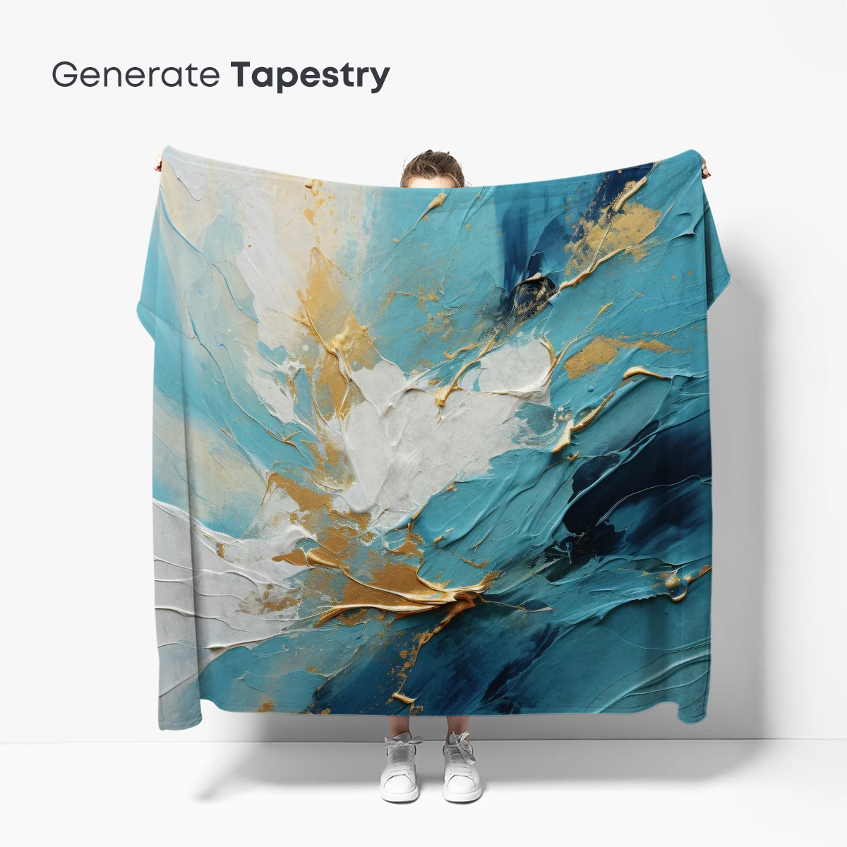 Abstract Ocean Symphony: Teal and Gold Fusion - Image 5