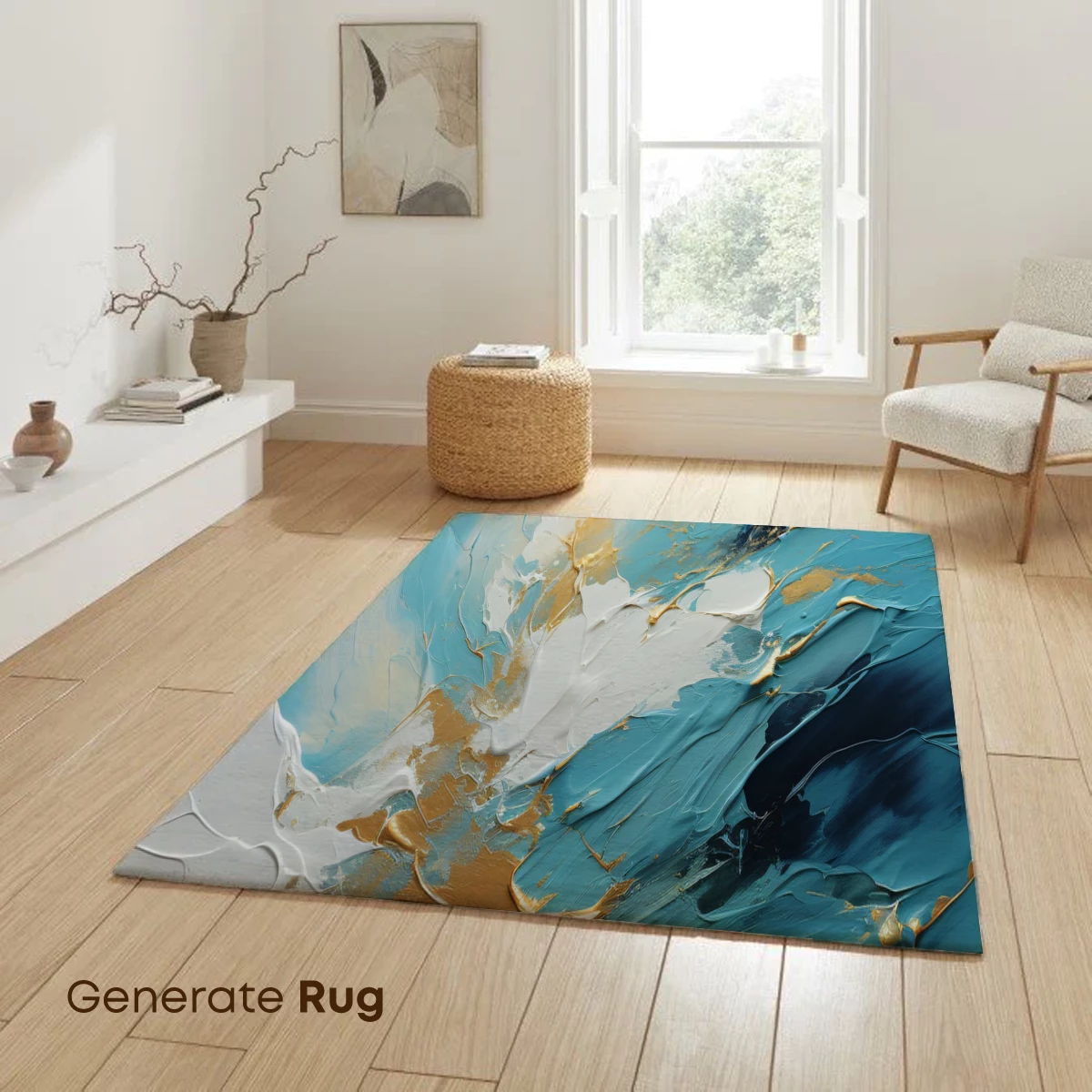 Abstract Ocean Symphony: Teal and Gold Fusion - Image 6