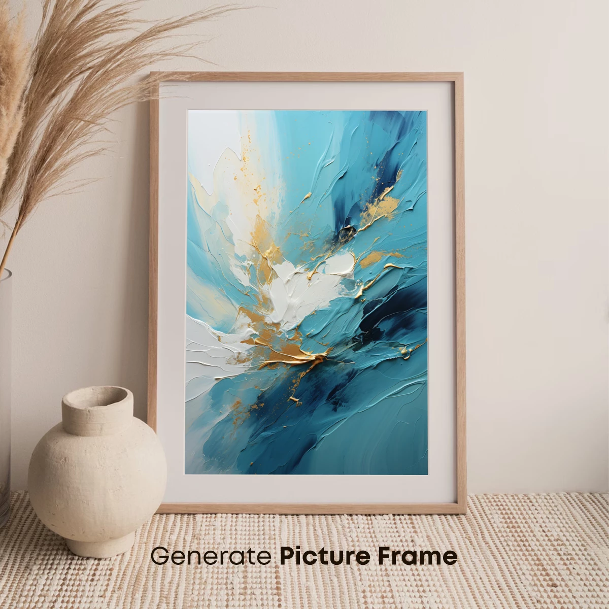 Abstract Ocean Symphony: Teal and Gold Fusion - Image 7