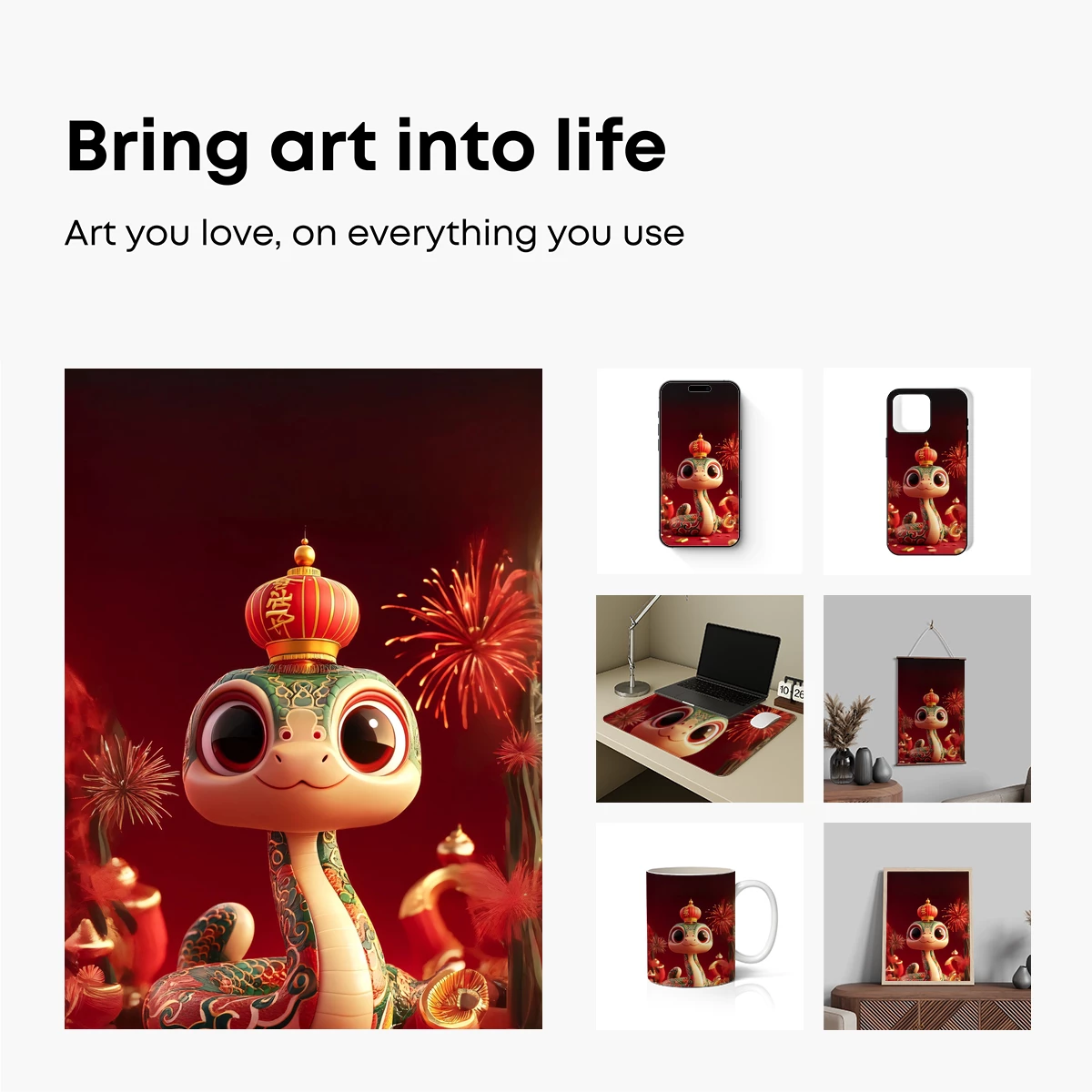 Charming Lunar Snake: Festive Folk Art Fusion - Image 2