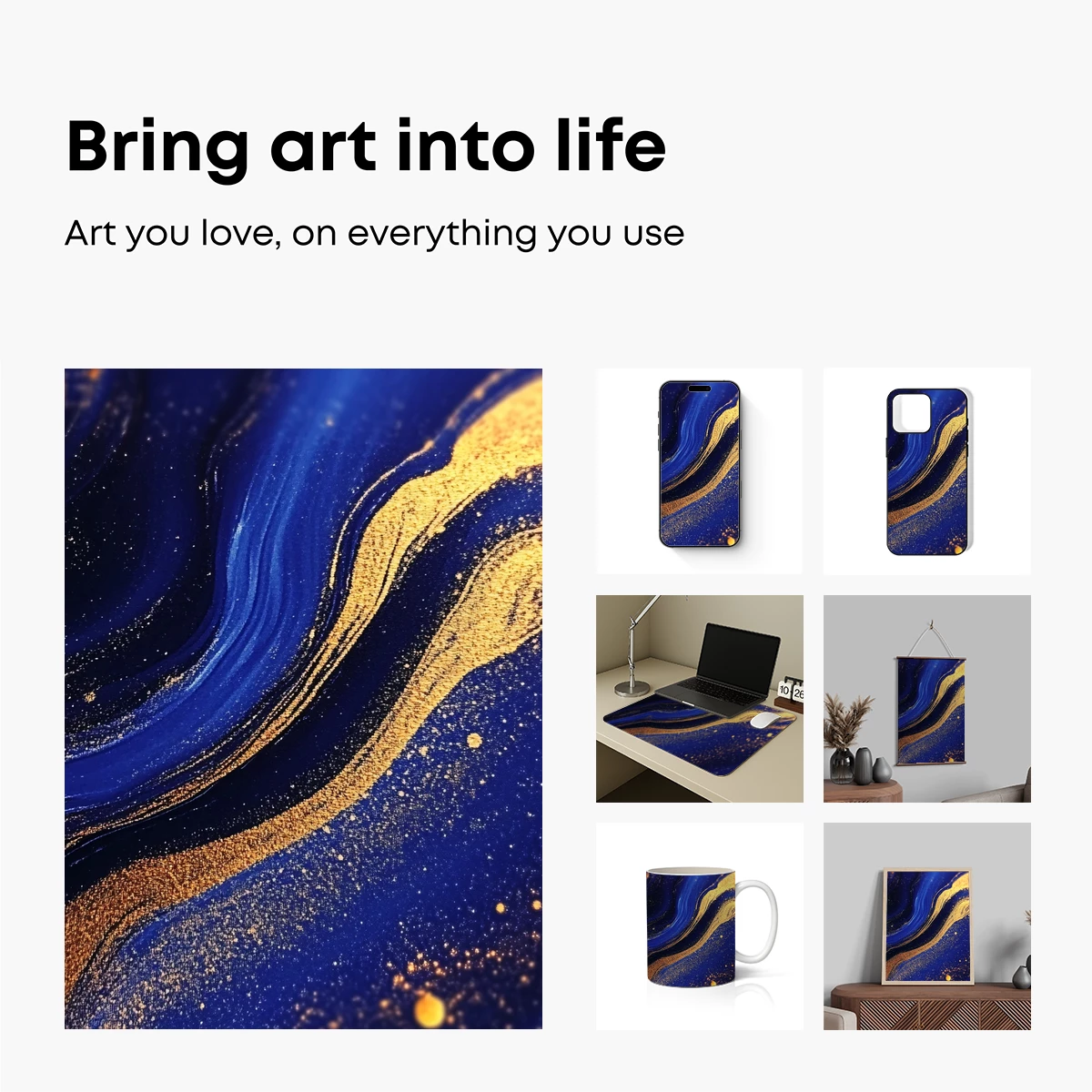 Golden Swirls in Midnight Blue: Abstract Elegance - Image 2