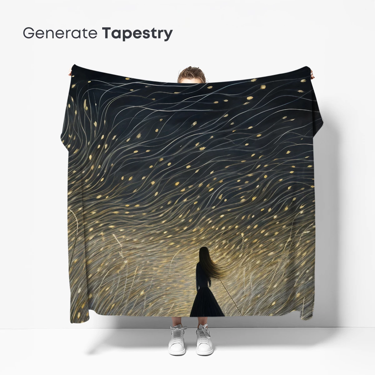 Ethereal Weave: A Lone Figure in a Golden Storm - Image 5