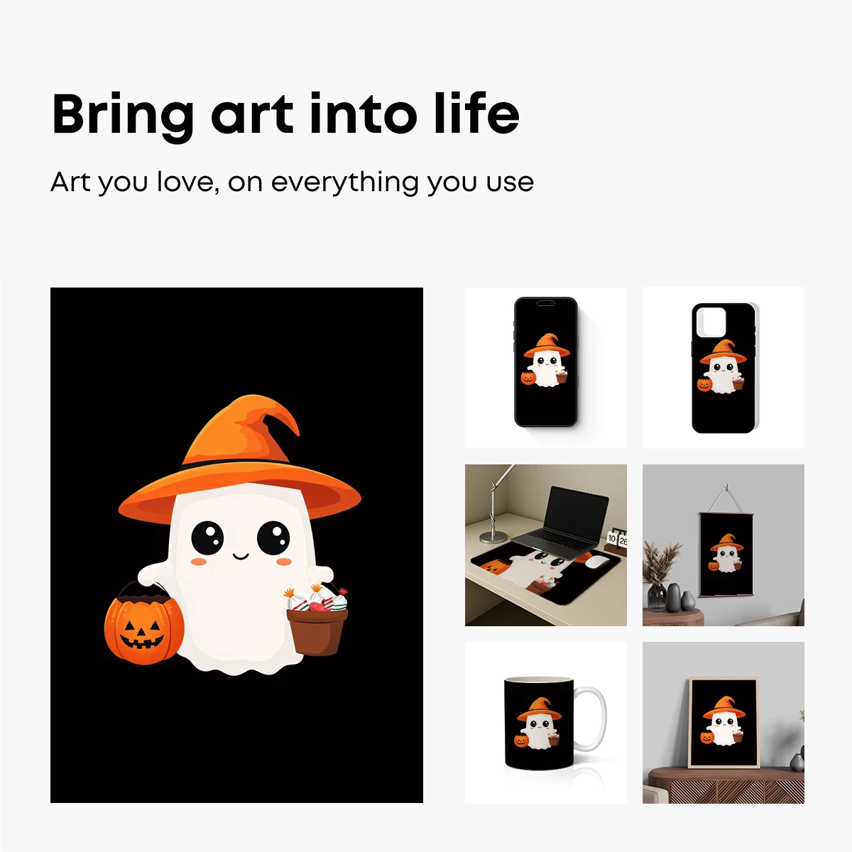 Cute Ghost in Witch Hat: Halloween Delight - Image 2