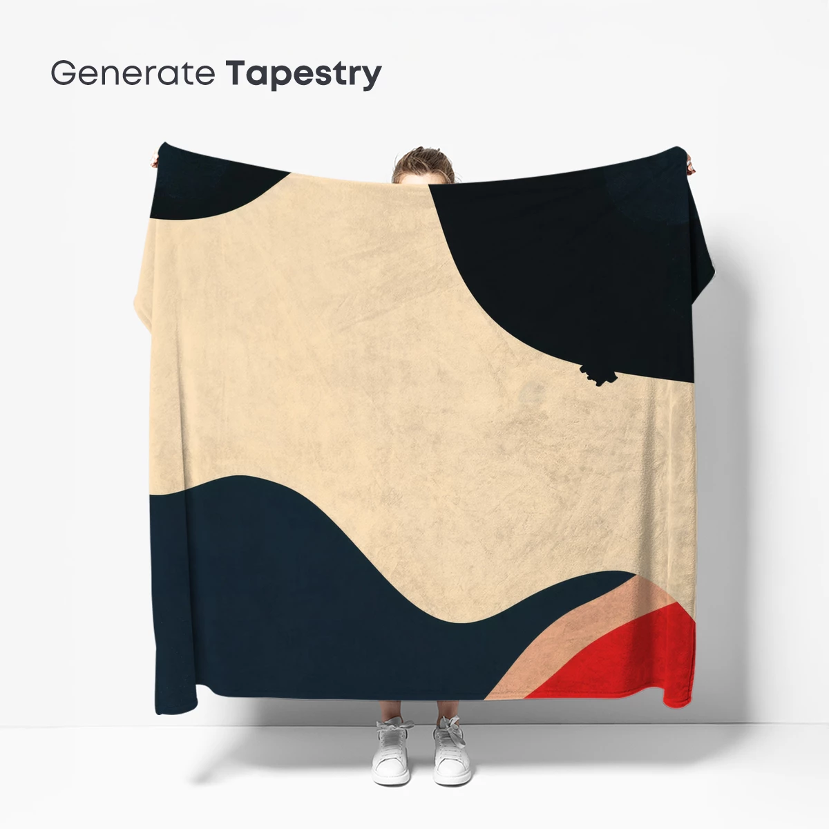 Abstract Waves in Black, Red, and Cream - Image 5