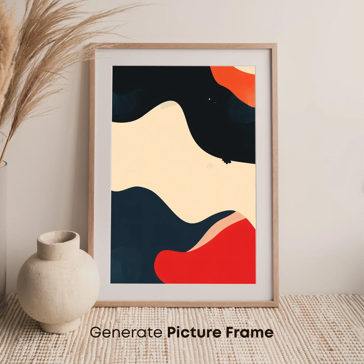 Abstract Waves in Black, Red, and Cream - Image 7