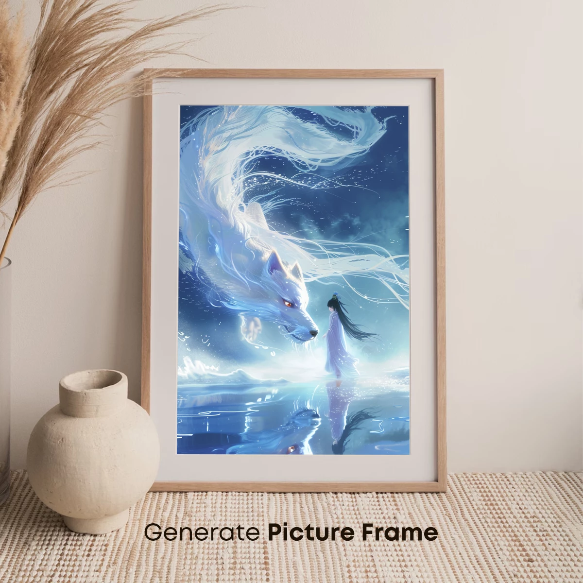 Ethereal Encounter: White Fox Spirit and Moonlit Reflections - Image 7