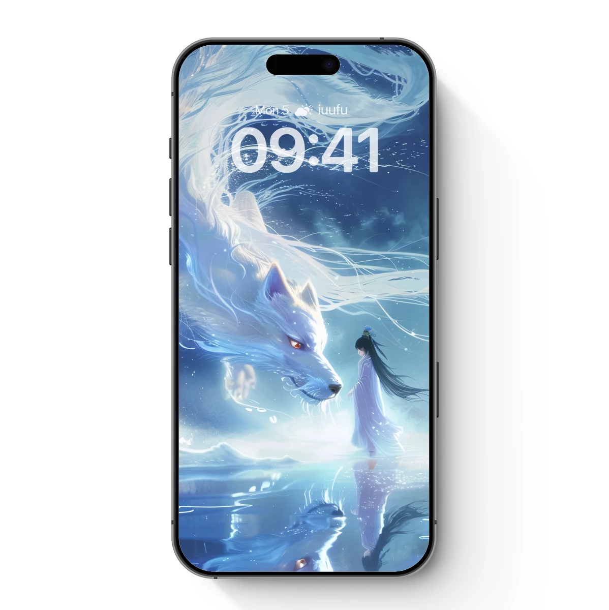 Ethereal Encounter: White Fox Spirit and Moonlit Reflections