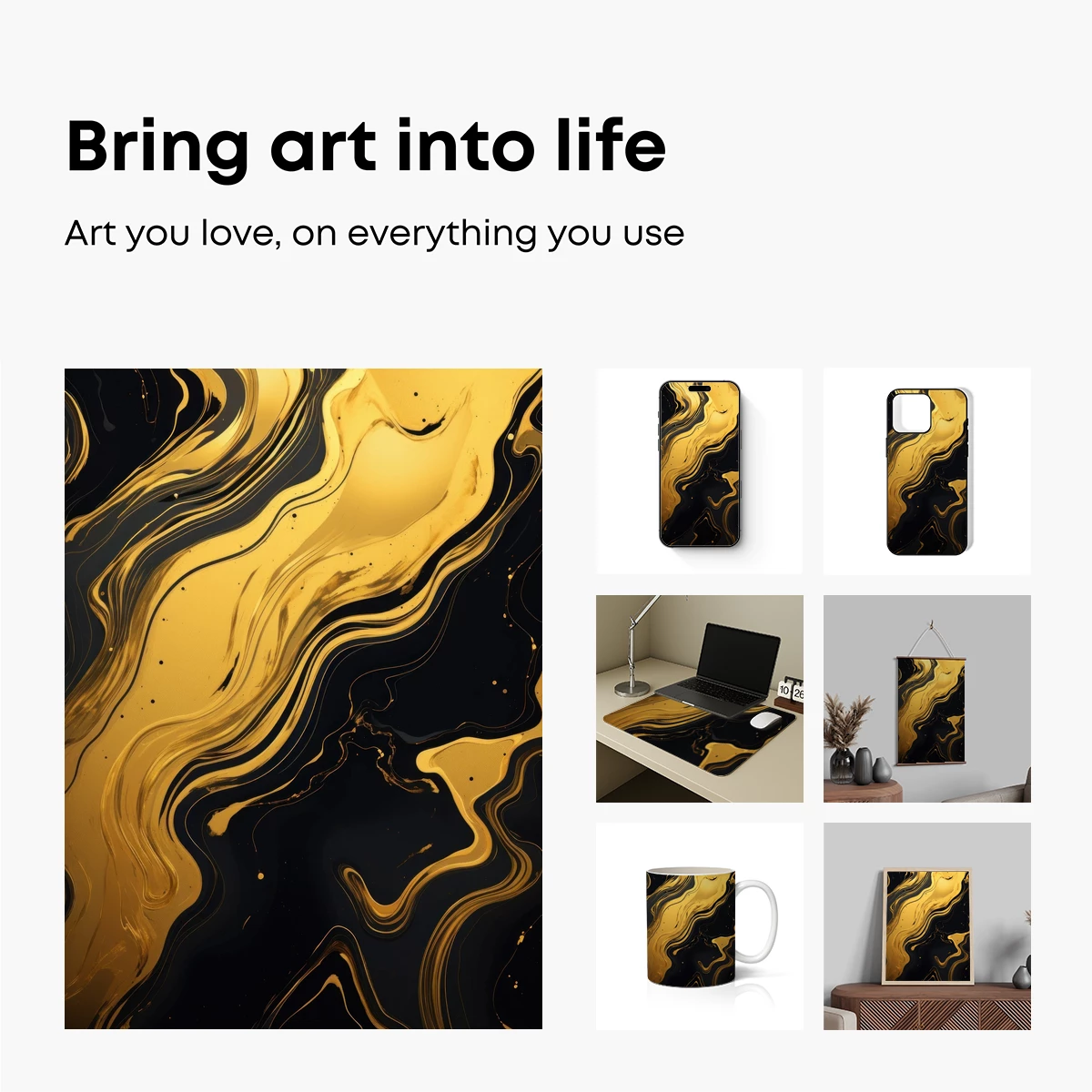 Golden Abyss: Elegance in Black and Gold Swirls - Image 2