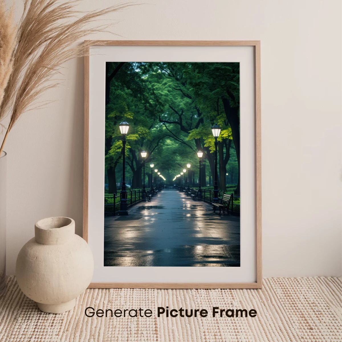 Enchanted Forest Pathway: Luminous Lanterns and Verdant Canopy - Image 7