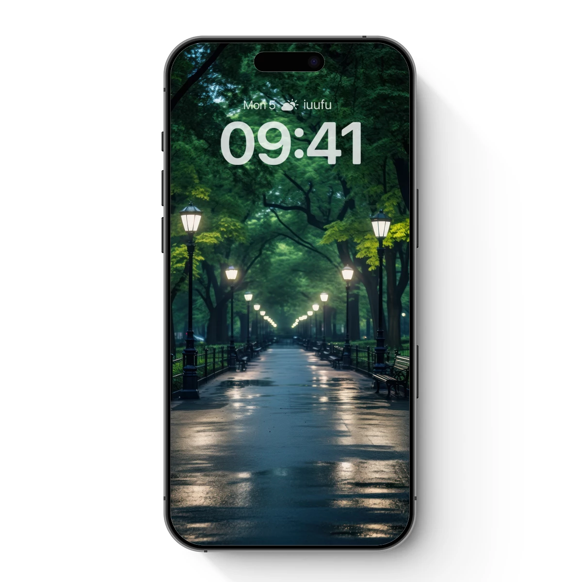 Enchanted Forest Pathway: Luminous Lanterns and Verdant Canopy