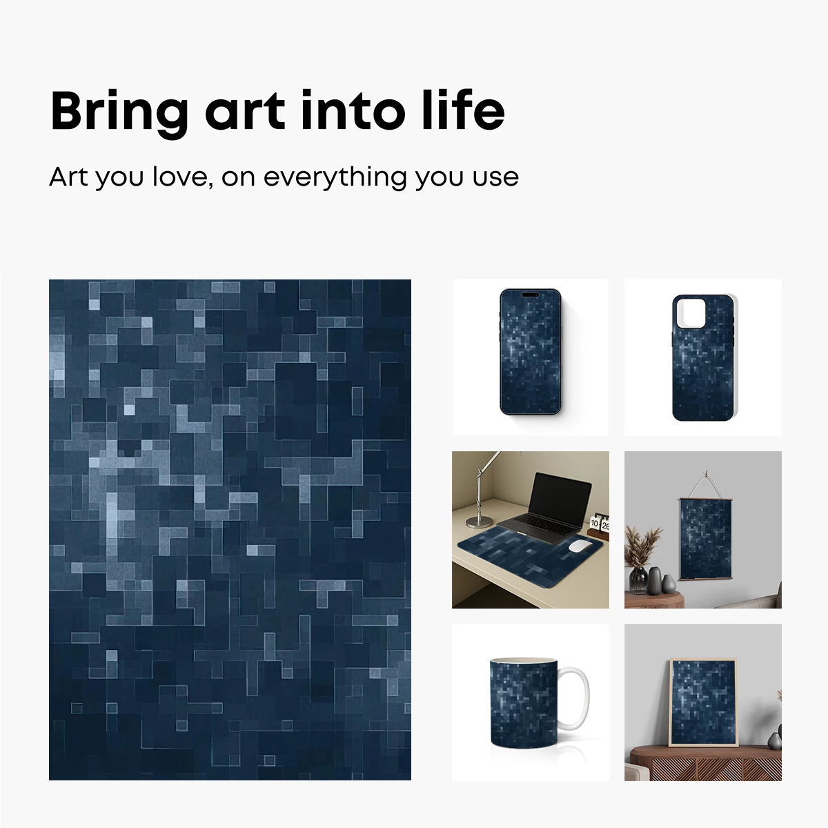 Digital Pixel Symphony: Abstract Blue Mosaic - Image 2