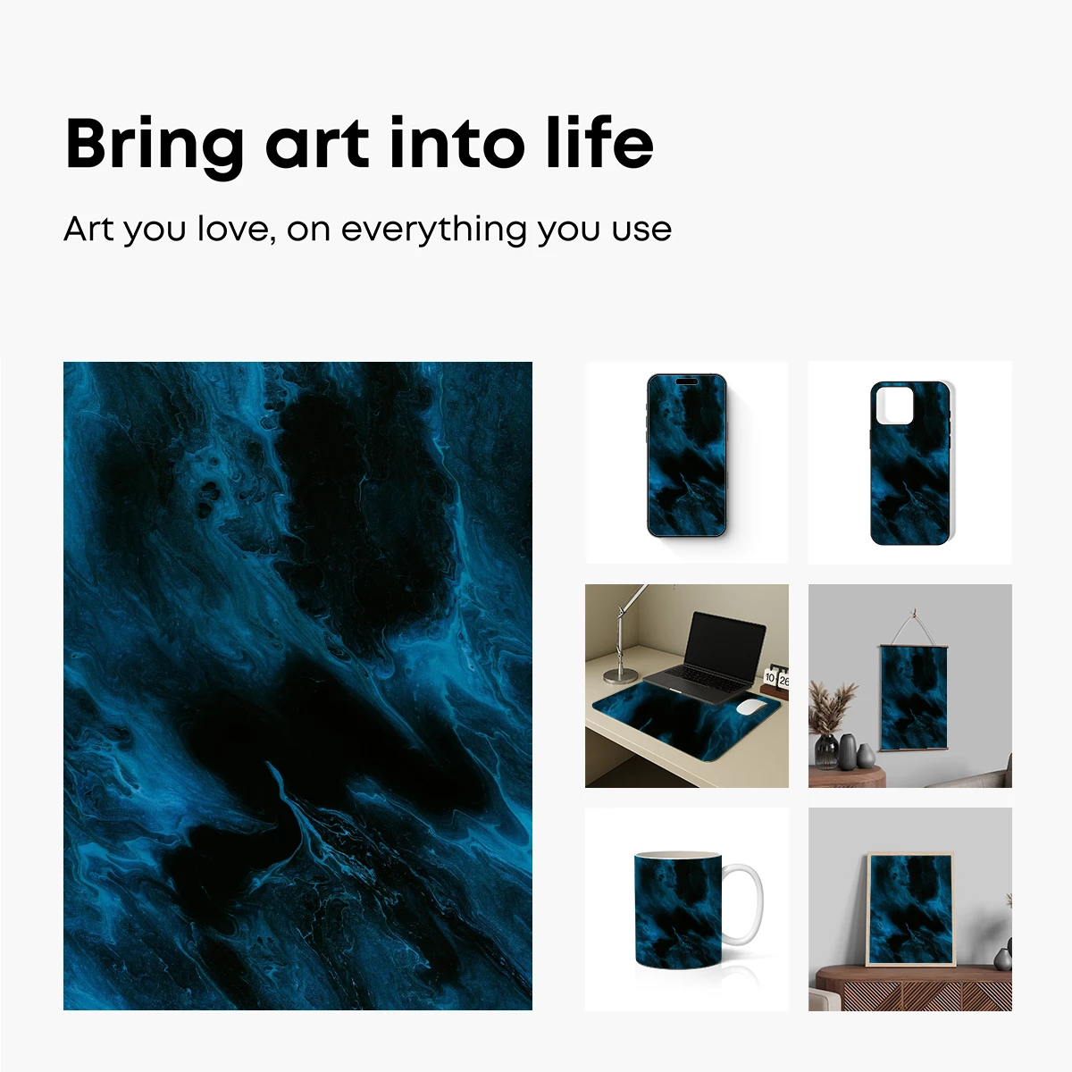 Abyssal Whispers: Teal Ink Swirls in Darkness - Image 2