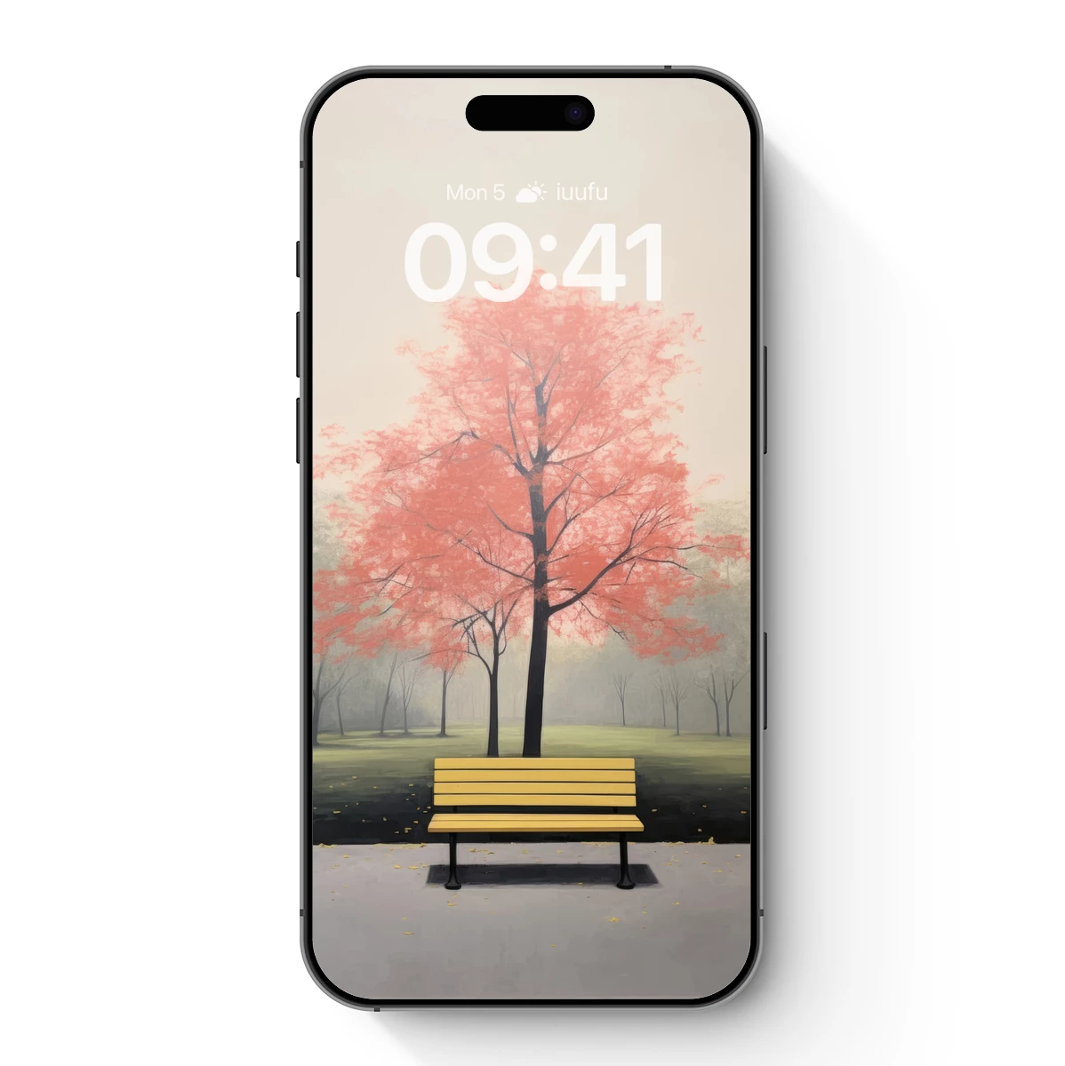 Autumn Solitude: Coral Tree and Yellow Bench