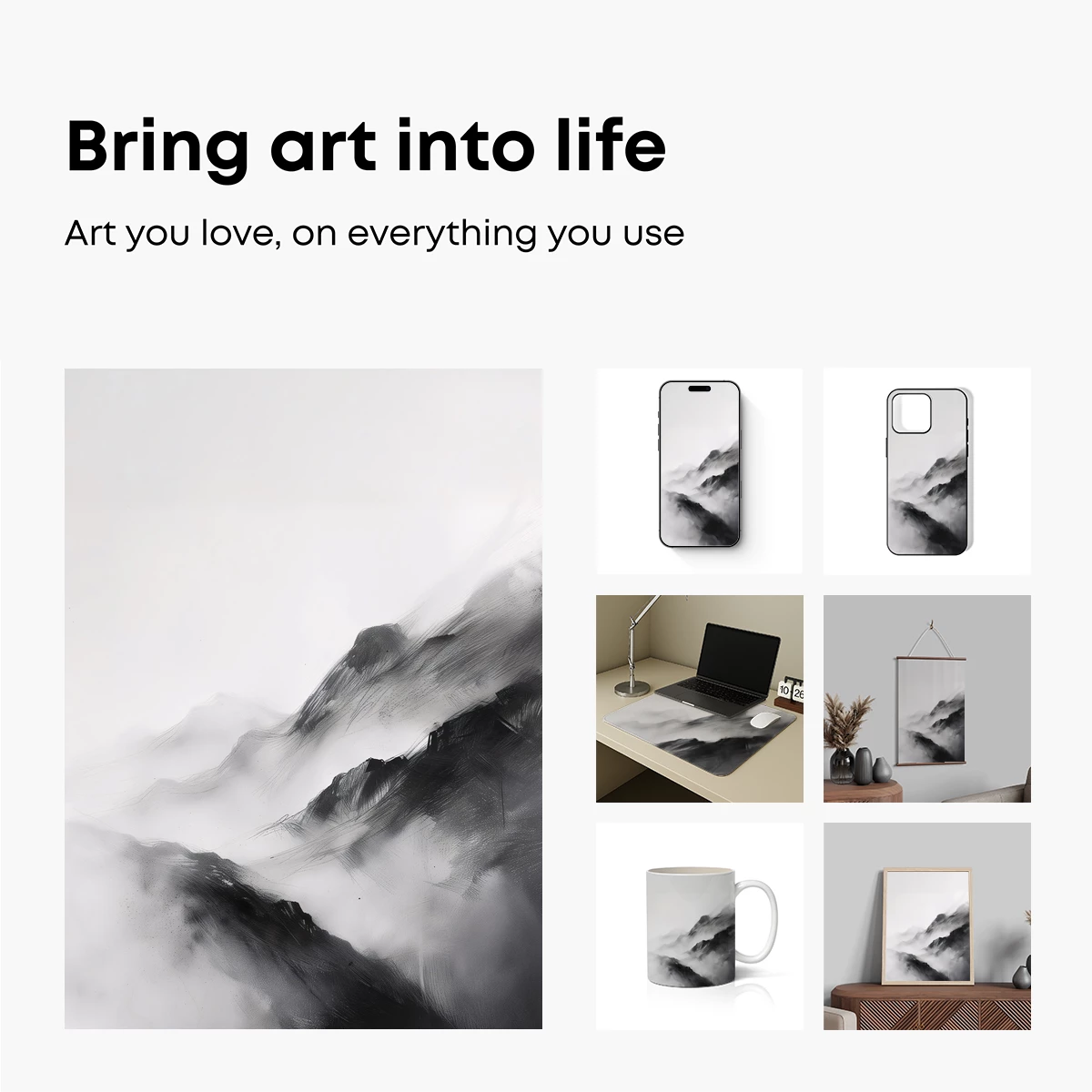 Ink Mist Mountains: Ethereal Peaks in Monochrome - Image 2