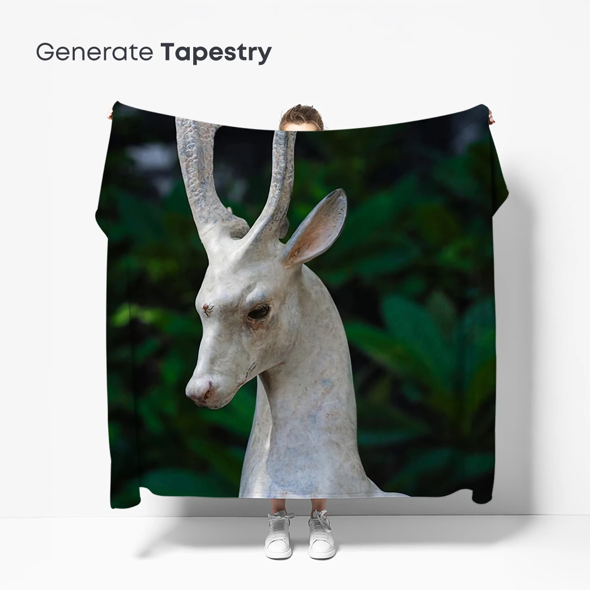 Elegant White Deer Sculpture in Verdant Garden - Image 5