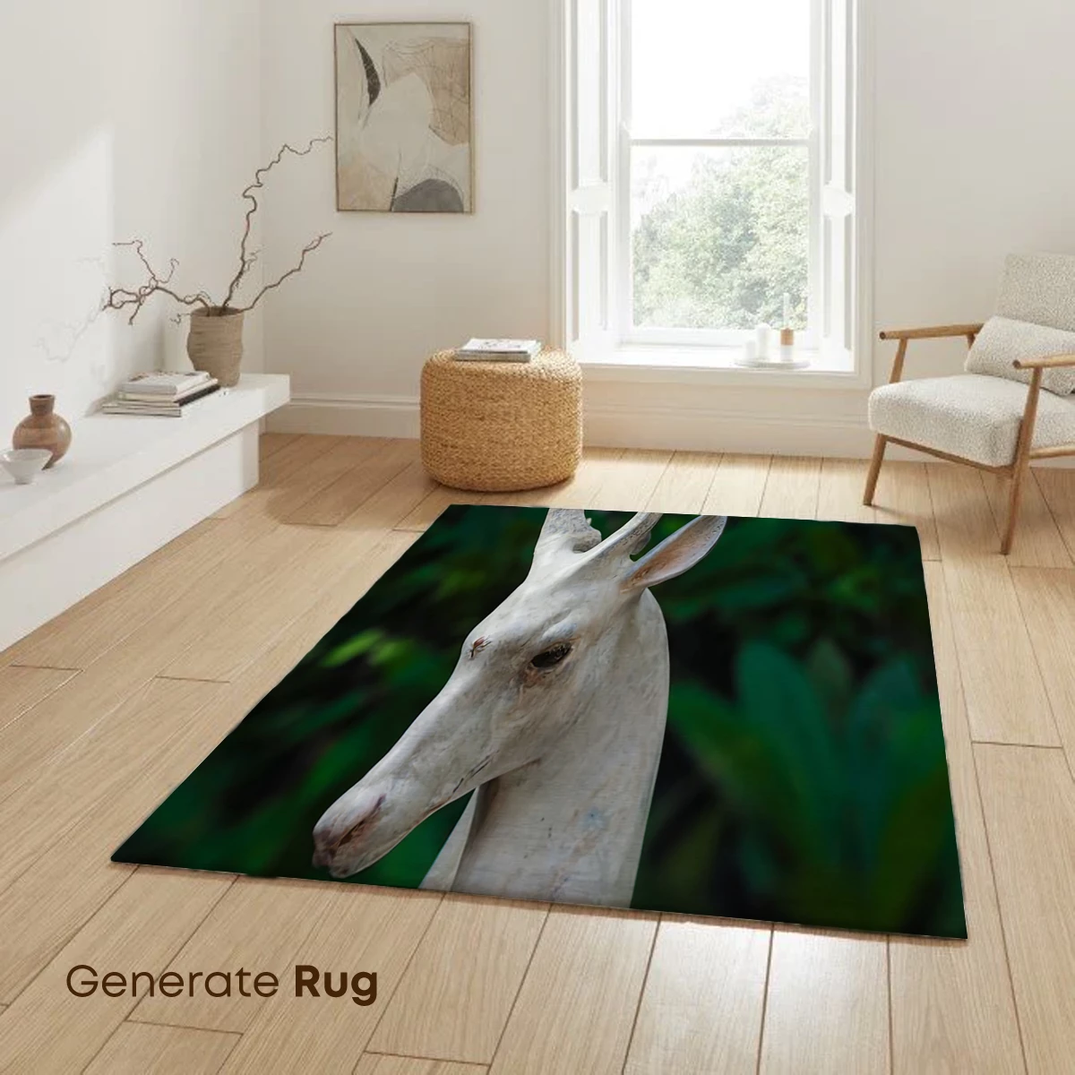 Elegant White Deer Sculpture in Verdant Garden - Image 6